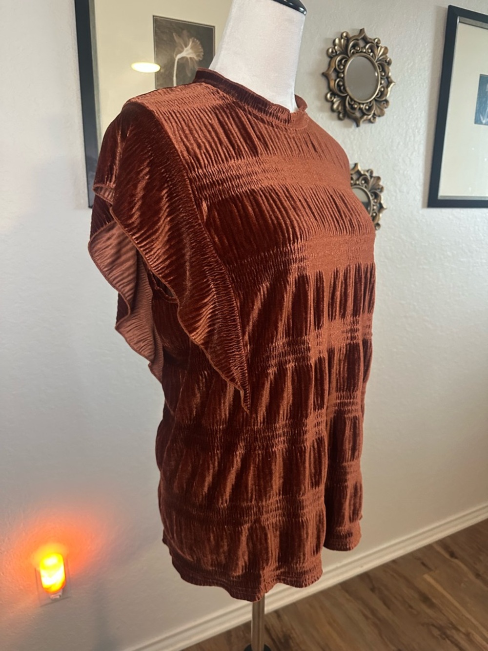 Anthropologie THML Amber Smocked Velvet Top ✨🤎✨